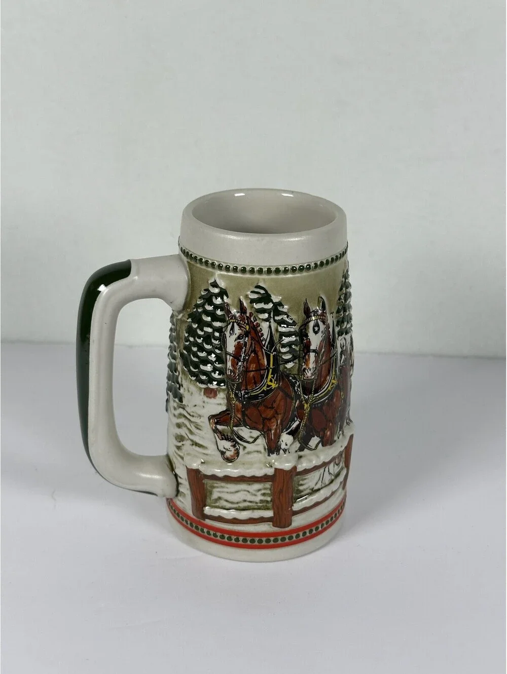 Vintage Budweiser Holiday Stein Clydesdales Covered Bridge Ceramarte C-11